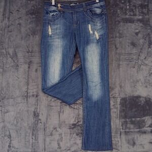Ten25 Premium Jeans Womens 33x32x9 Blue Distressed Rhinestone Crown Back Pockets